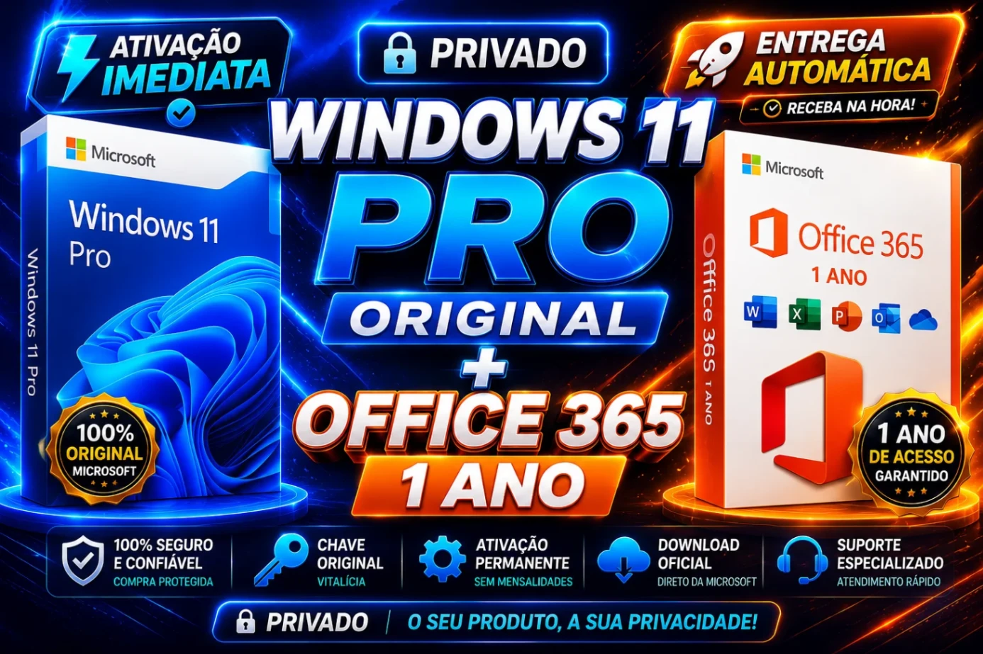 Windows 11 Pro Original Microsoft + Office 365 Ativação Imediata + Tutorial - ENTREGA IMEDIATA