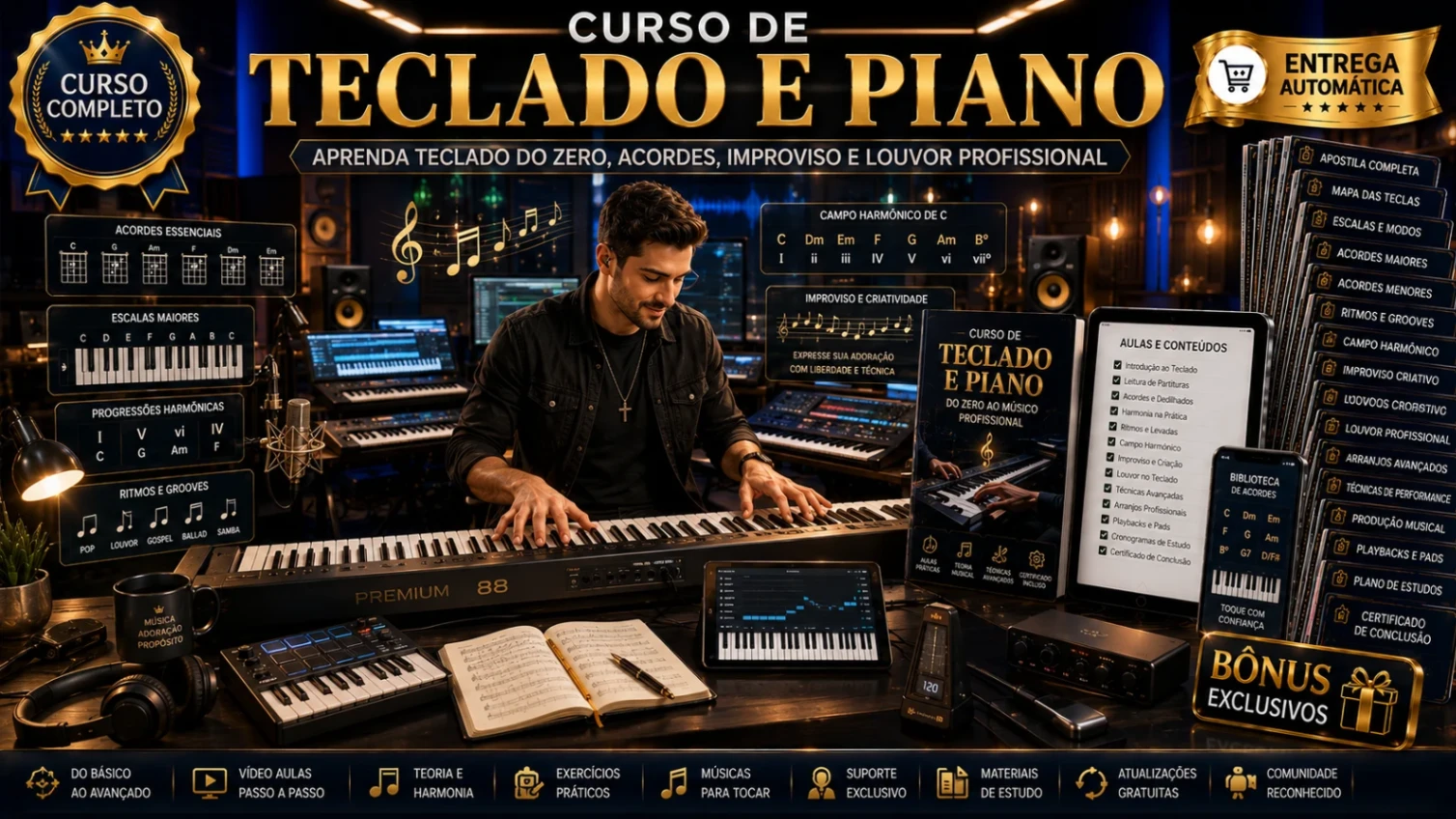 Curso de Teclado e Piano: Aprenda Teclado do Zero, Acordes, Improviso e Louvor Profissional