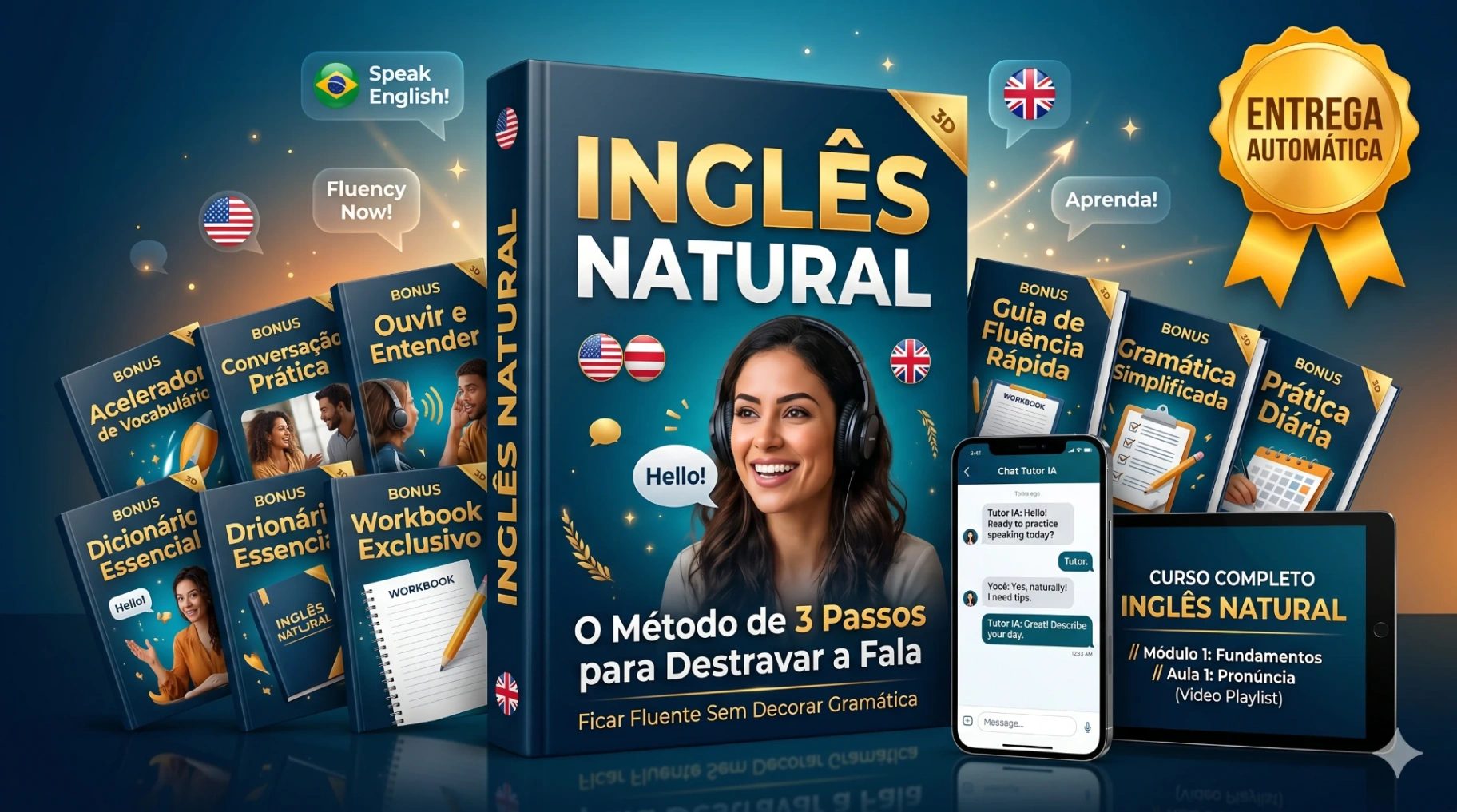 Inglês Natural: O Método de 3 Passos para Destravar a Fala e Ficar Fluente Sem Decorar Gramática